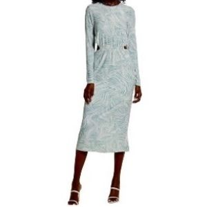 Open Edit Long Sleeve Side Cut Out  Dress Seafoam green‎ and White, Sz XXS